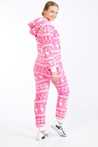Teddyfleece Teddyfell Jumpsuit flauschig und kuschelig One Piece Overall warm (Pink(2910), L~40)