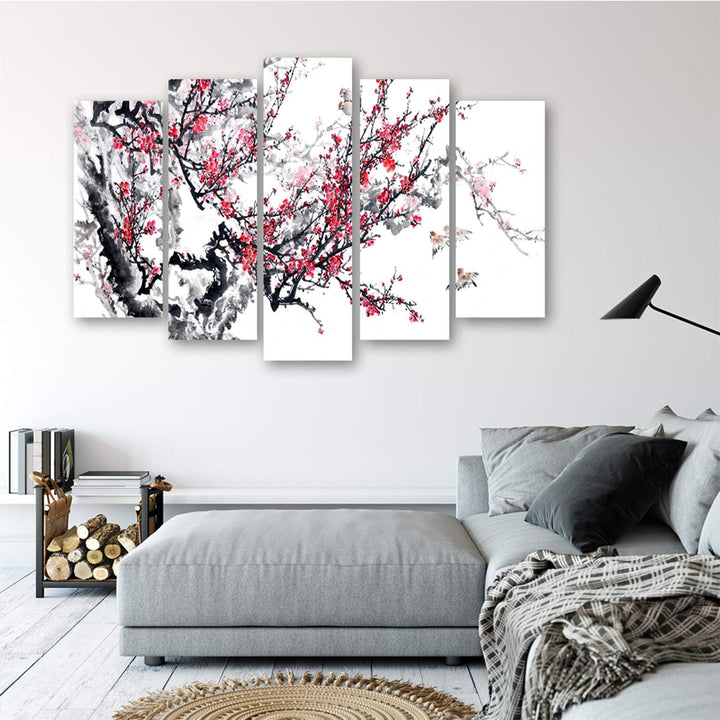 Feeby Bilder Japanische Kirsche 150x100 cm Typ A XXL 5-Teilig Wohnzimmer Schlafzimmer Büro Flur Küch