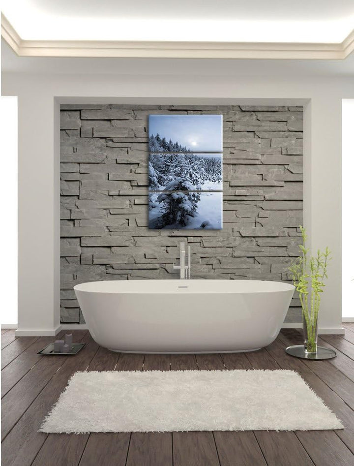 Pixxprint Winterlandschaft vereister See 3-Teiler Leinwandbild 120x80 Bild auf Leinwand