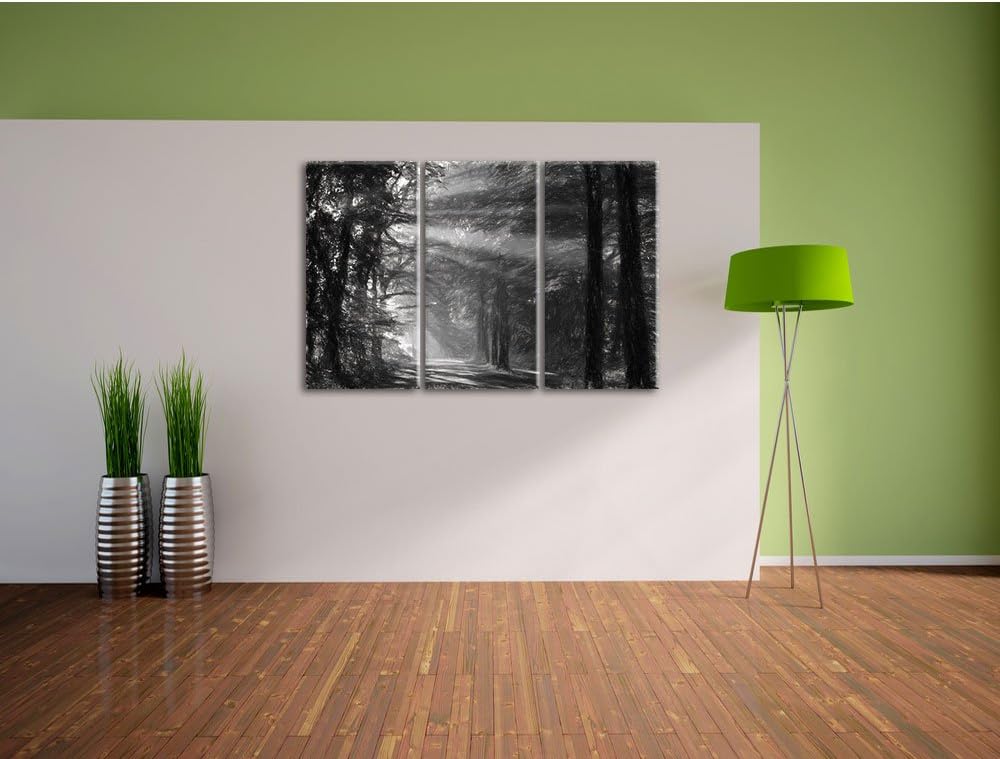Pixxprint Waldweg im Frühling als Leinwandbild/Grösse: 3 Teilig (120x80) cm/Wandbild/Kunstdruck/fert