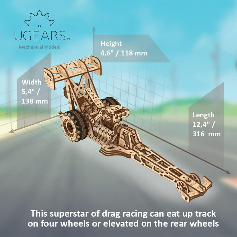 UGEARS Dragster Car Model Kit - Top Fuel Dragster Model Kits Puzzle 3D mit Moteur à Ressort Puissant