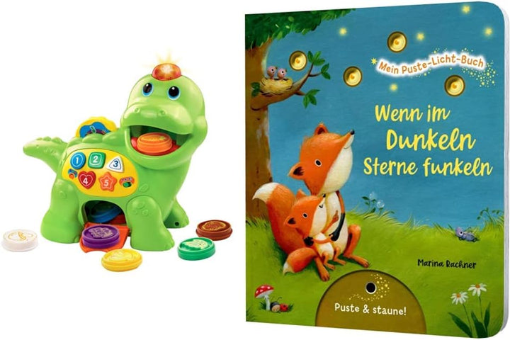 Vtech Baby Fütter Mich Dino – Sprechender Dinosaurier & Mein Puste-Licht-Buch: Wenn im Dunkeln Stern