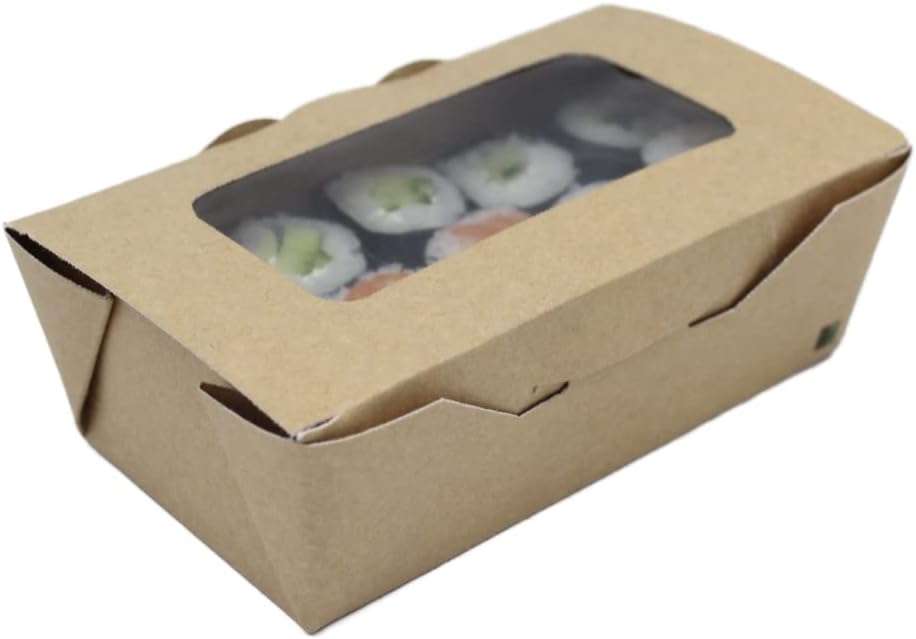 BAMI Sushibox Lebensmittelbox Tortenkarton Sushikarton mit Fenster -SBF409-15x10x3,9cm 50 Stück -SBF
