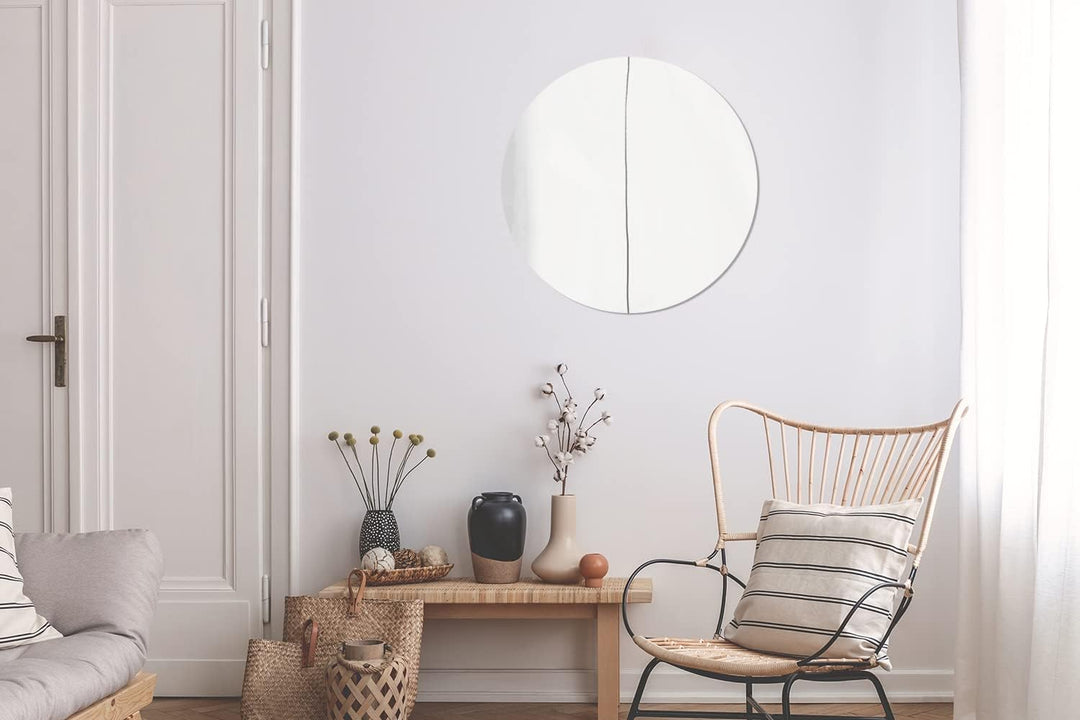 MuchoWow Wandbild Rund Wanddeko Deko Wohnzimmer Bilder 60x60 cm Abstrakt - Linie - Design - Taupe 60