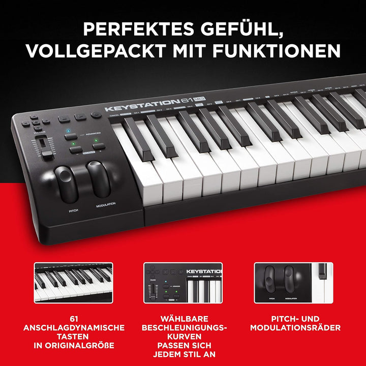 M-Audio Keystation 61MK3 + SP-2 - MIDI Keyboard Controller mit 61 Tasten, zuweisbaren Reglern, Pitch