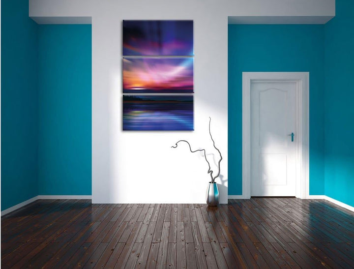 Pixxprint Nordische Polarlichter als Leinwandbild | Grösse: 3 Teilig (120x80) | Wandbild| Kunstdruck