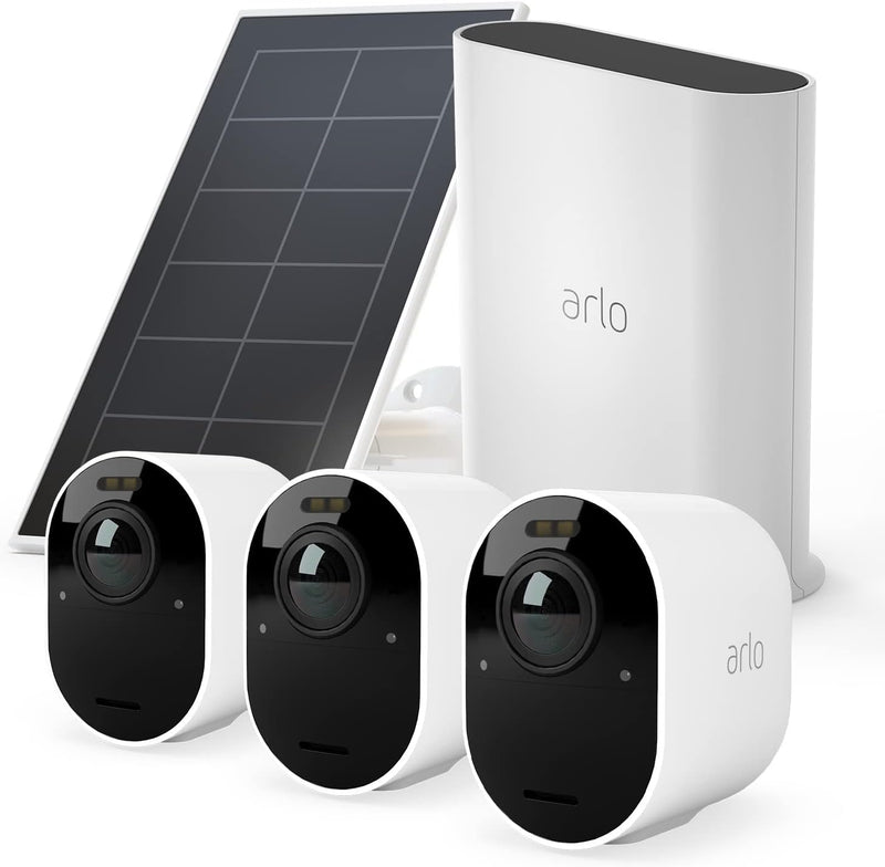 Arlo Ultra2 Überwachungskamera aussen und GRATIS Solarpanel, 3er Set - weiss, Testzeitraum für Arlo