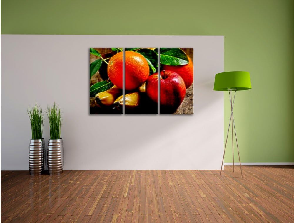 Pixxprint verschiedenes Obst Neon Lights Effekt 3-Teiler Leinwandbild 120x80 Bild auf Leinwand
