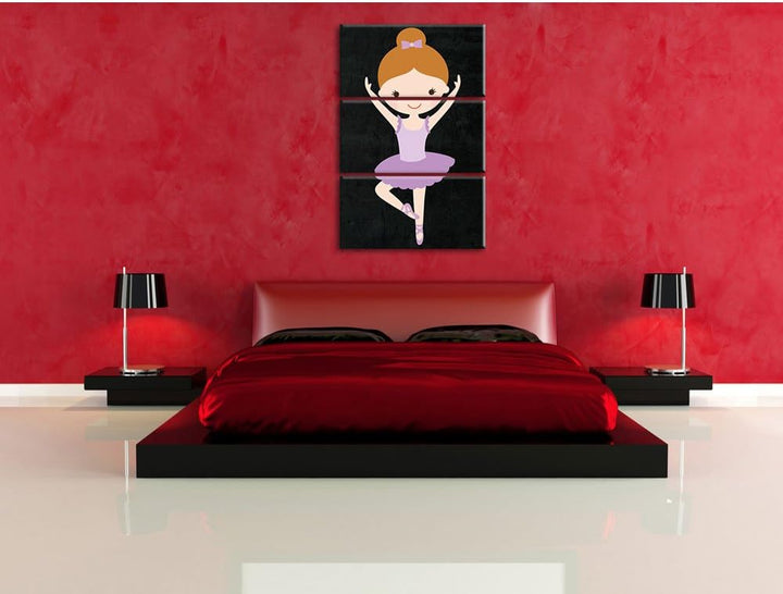 Pixxprint Hübsche Ballerina mit Schleife als Leinwandbild/Grösse: 3 Teilig (120x80) cm/Wandbild/Kuns