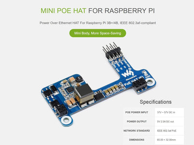 Power Over Ethernet POE HAT für Raspberry Pi 4B/3B+, IEEE 802.3af-konform, Mini POE HAT Unterstützun