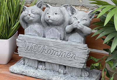 Stone and Style Steinfigur 3 Katzen Willkommen frostfest Gartenfigur ca. 8,1 kg