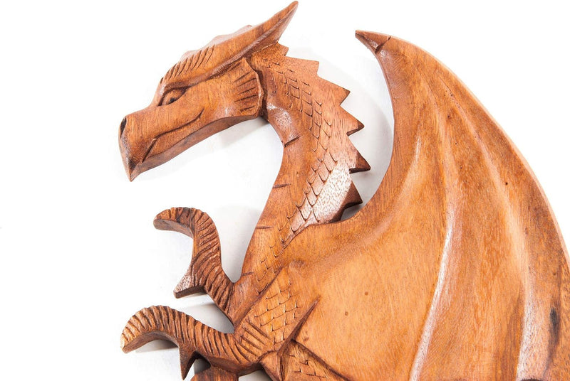 Windalf Wandbild Saphir h: 29 cm Drache Links schauend Handarbeit aus Holz