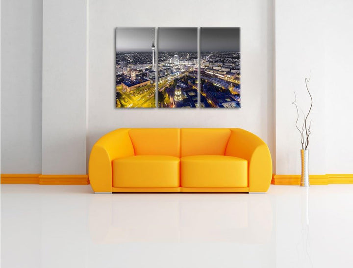 Pixxprint Berlin City Panorama als Leinwandbild/Grösse: 3 Teilig (120x80) cm/Wandbild/Kunstdruck/fer