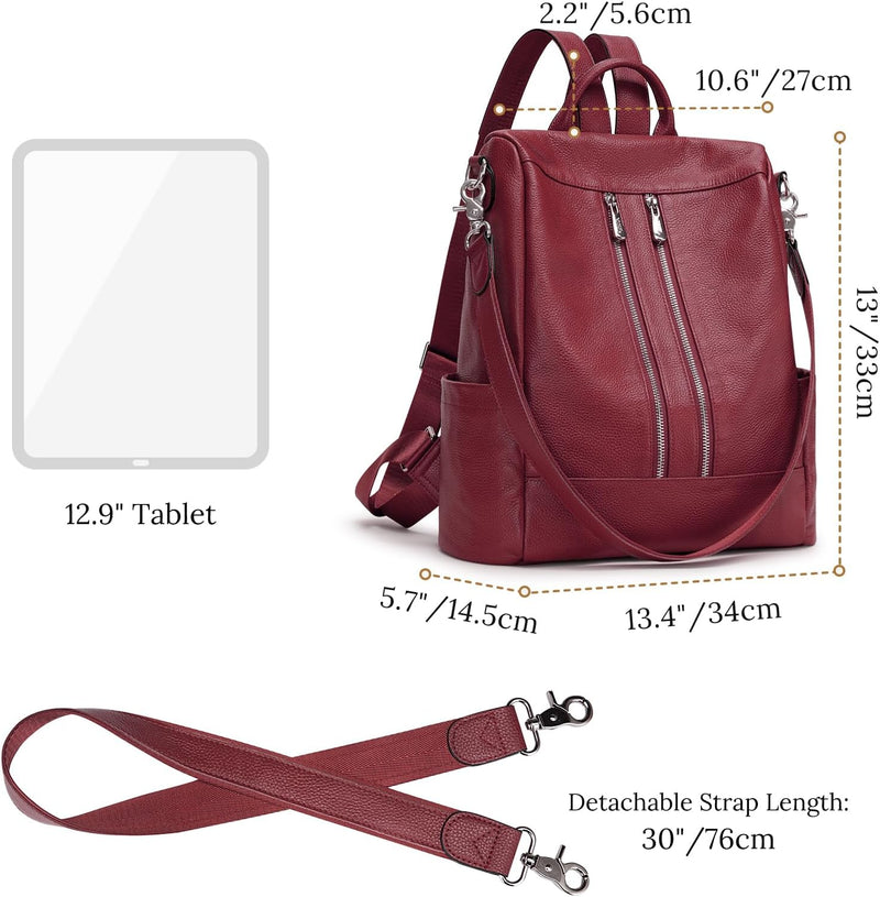 S-ZONE Damen-Rucksack aus echtem Leder, modischer Anti-Diebstahl-Rucksack, Damen-Umhängetasche, mitt
