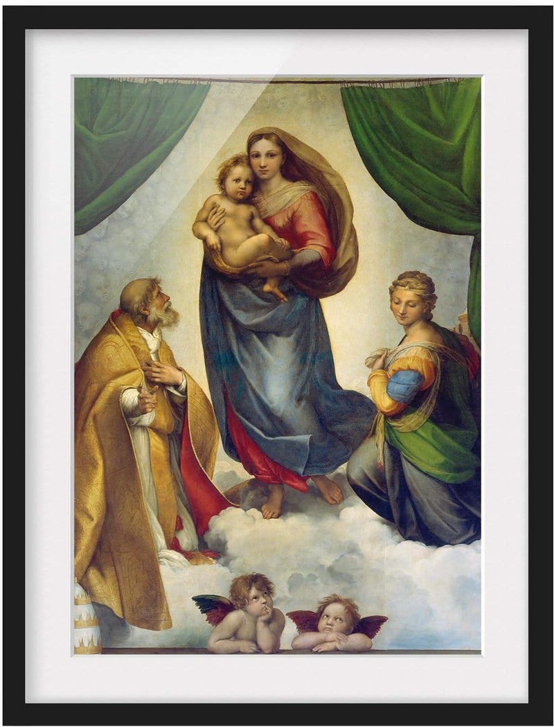 Bild mit Rahmen - Raffael - Die Sixtinische Madonna - Farbe Schwarz, 40 x 30 cm 40cm x 30cm Schwarz,