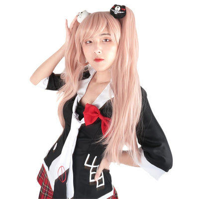 Perücke von Junko Enoshima für Danganronpa Fans | Cosplay Wig mit Monokuma Haarspangen | Rosa