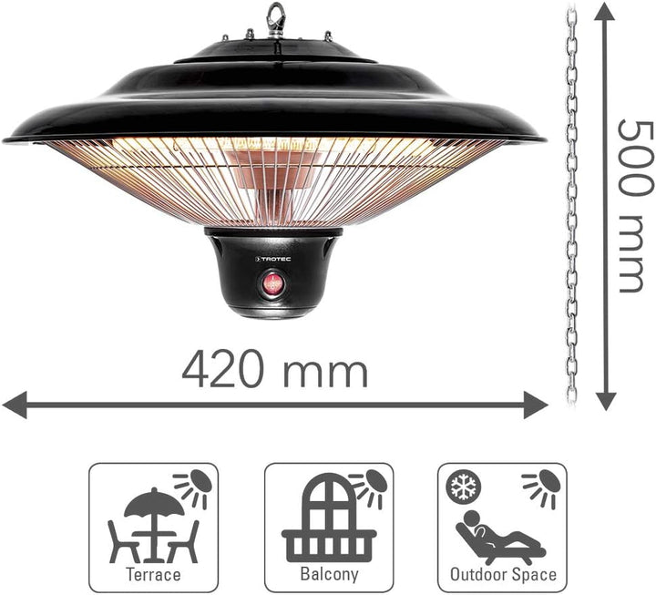 TROTEC Design-Deckenheizstrahler IR 1500 SC Terrassenheizstrahler Infrarotstrahler Wärmestrahler 3 H