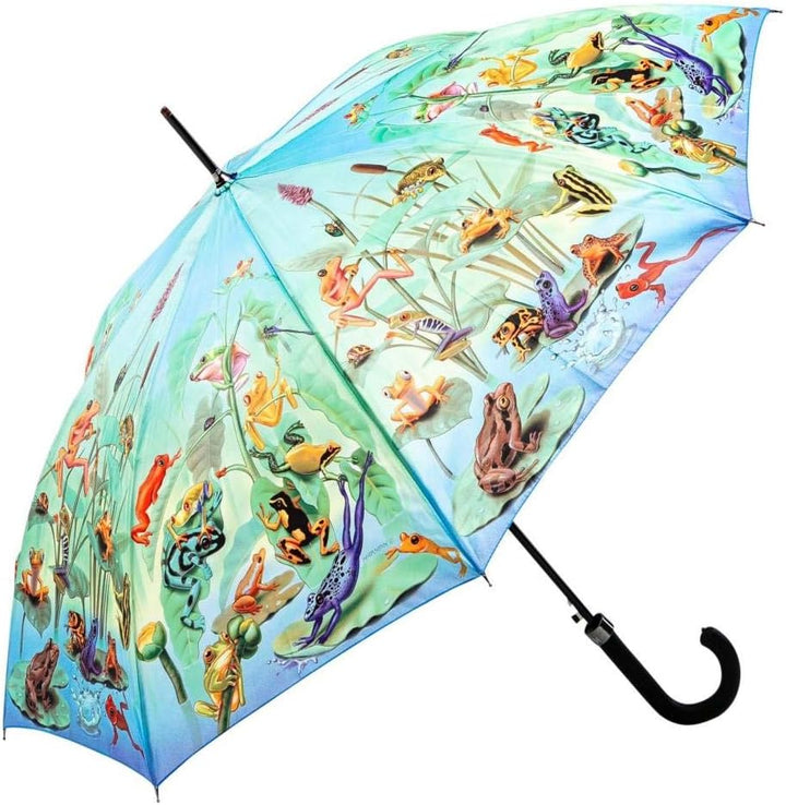 LUCKYWEATHER Regenschirm Stockschirm Damen/Herren Motiv Frog Family Auf-Automatik I Stockregenschirm