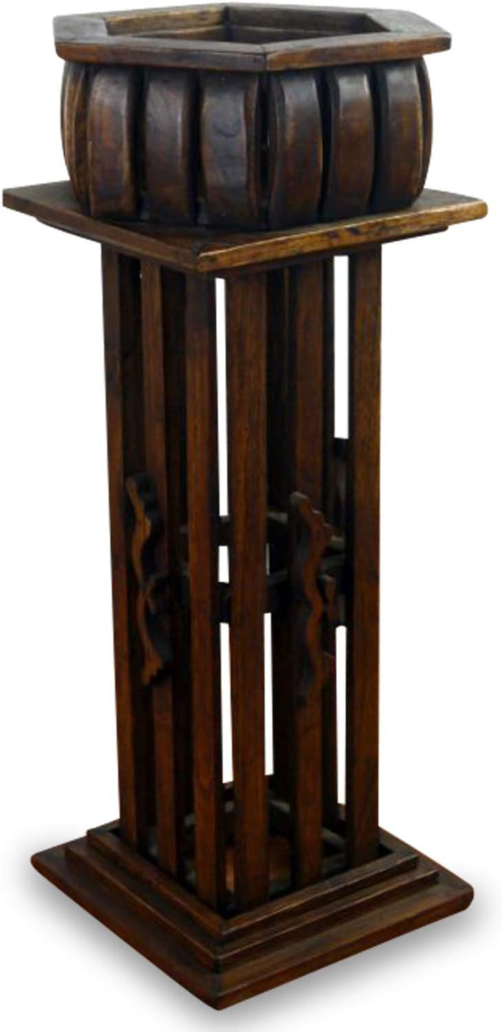 livasia Blumentopf Blumensäule aus Holz, Podest, Blumenständer (Handarbeit) 64cm