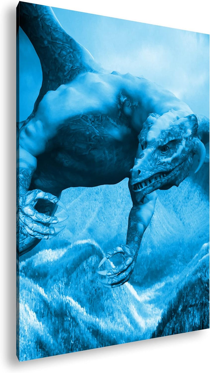 deyoli gigantischer Drache Format: 80x60 Effekt: Monocrome Blau als Leinwand, Motiv fertig gerahmt a