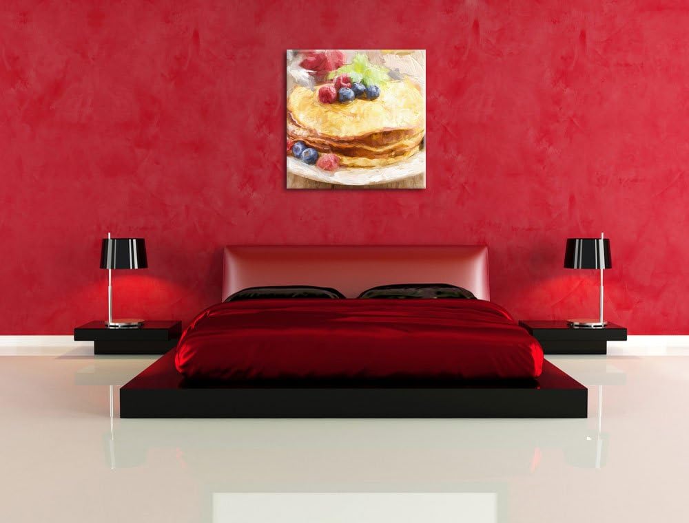 Pixxprint Süsse Pfannkuchen mit Beeren als Leinwandbild/Grösse: 70x70 cm/Wandbild/Kunstdruck/fertig