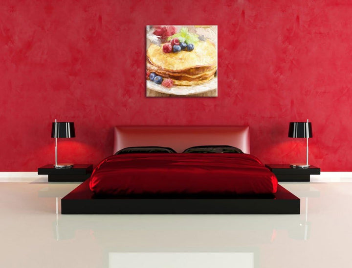 Pixxprint Süsse Pfannkuchen mit Beeren als Leinwandbild/Grösse: 70x70 cm/Wandbild/Kunstdruck/fertig