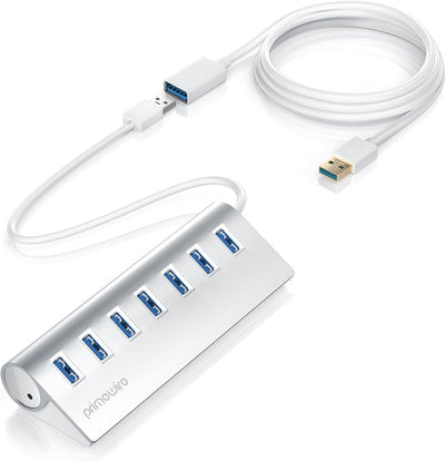 CSL - USB Hub 3.2 Gen1 aktiv mit Netzteil - 7 Port Verteiler - kompatibel mit PC Notebook Laptop App