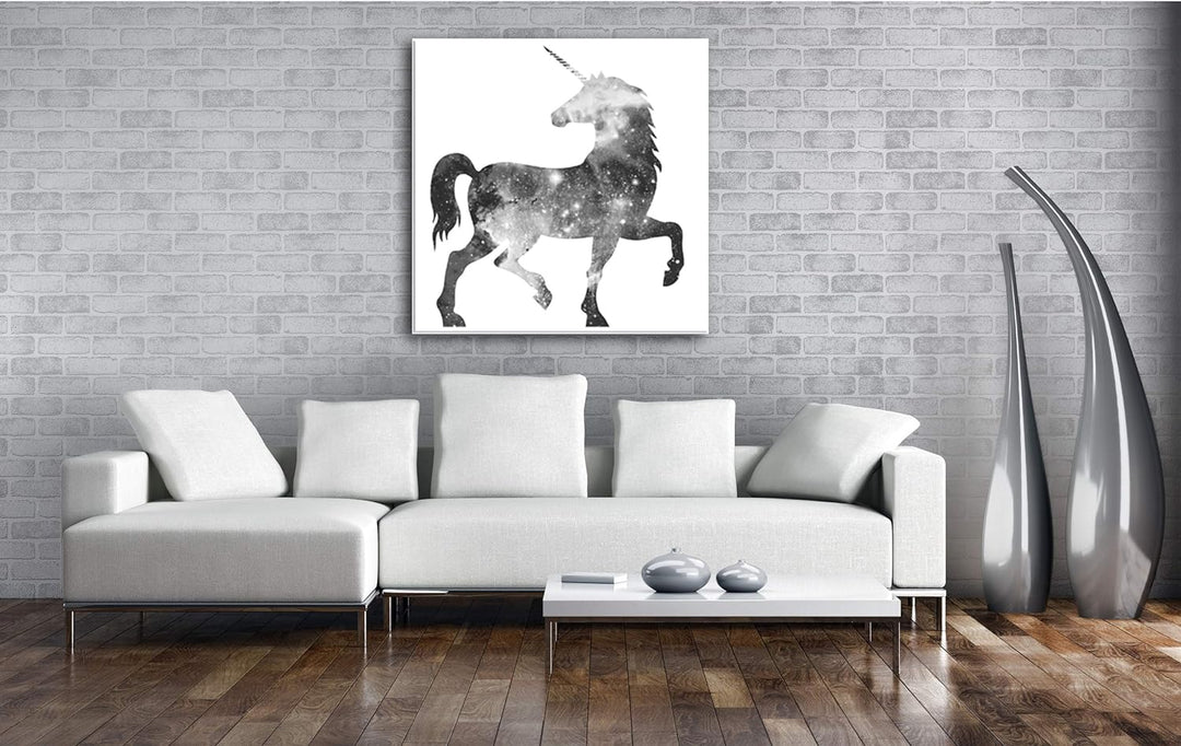 deyoli Galaxie-Einhorn Format: 70x70 Effekt: Schwarz&Weiss als Leinwandbild, Motiv fertig gerahmt au