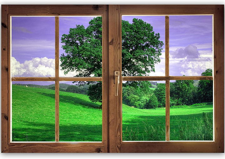 Feeby Vlies Leinwandbild Geschlossenes Fenster 3D-Illusion 120x80 cm Wanddeko Design Kunstdruck Zimm