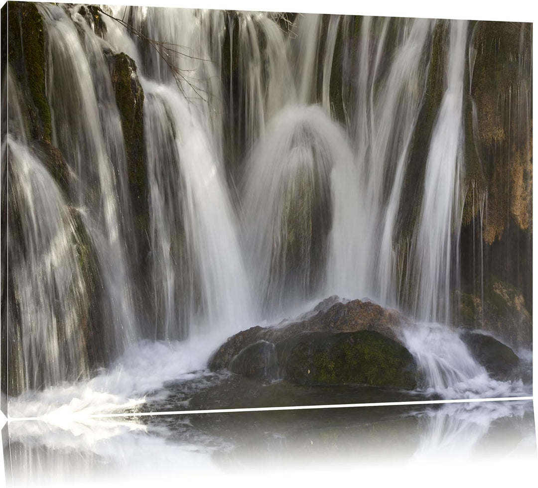 kleine Wasserfälle Leinwand, XXL riesige Bilder fertig gerahmt mit Keilrahmen, Kunstdruck auf Wandbi