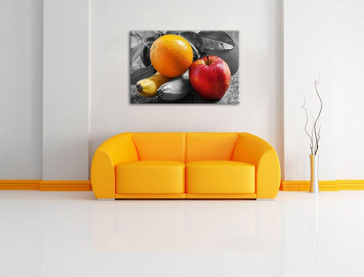 Apfel, Banane, Orange und Co. schwarz/weiss Format: 100x70 auf Leinwand, XXL riesige Bilder fertig g