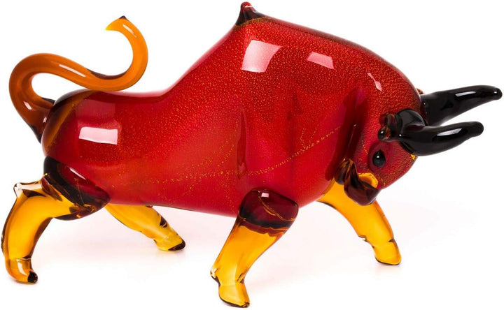 Stier aus Glas Figur rot Dekoration grosse Skulptur 50cm Glass Bull Taurus