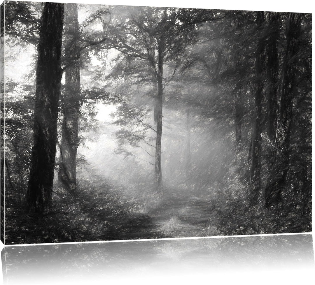 Waldweg Kohle Effekt, Format: 100x70 auf Leinwand, XXL riesige Bilder fertig gerahmt mit Keilrahmen,