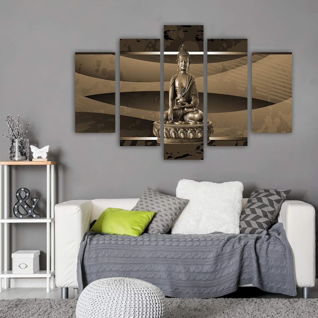 Wandbild XXL 5 tlg Buddha Deco Panel Bild Abstraktion Figur Spa braun 300x140 cm Deco panel 300x140