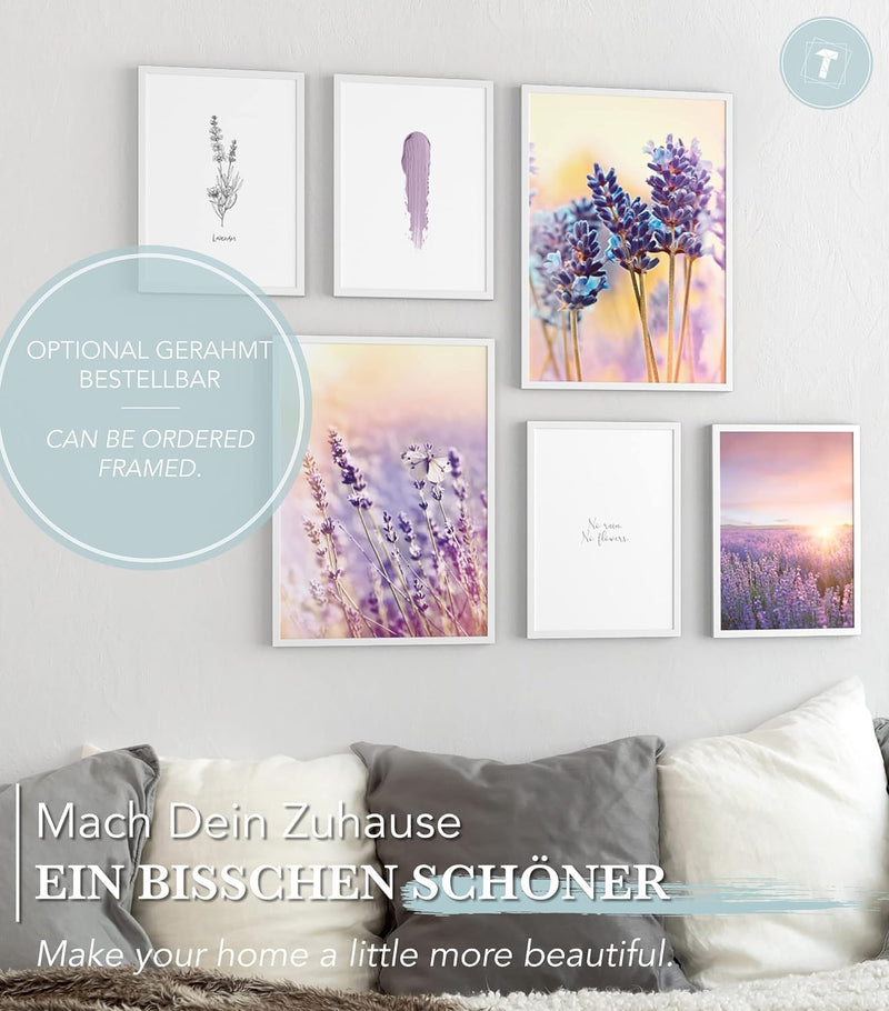 Papierschmiede® Mood Poster Set Lavendel, Bilder Wohnzimmer Deko Schlafzimmer, 2x DIN A3 und 4x DIN