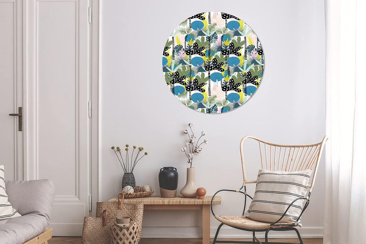 MuchoWow Wandbild Rund Wanddeko Deko Wohnzimmer Bilder 90x90 cm Dschungel - Pflanzen - Abstrakt, 90x