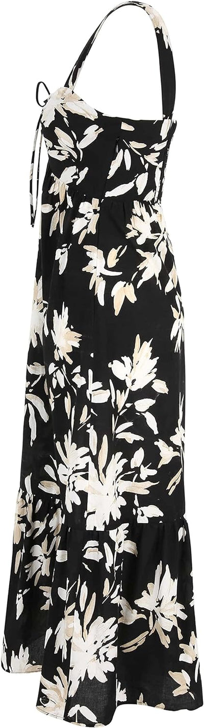 Tamaris Damen ADANA AOP Langes Träger Kleid 34 Black Flower Aop, 34 Black Flower Aop