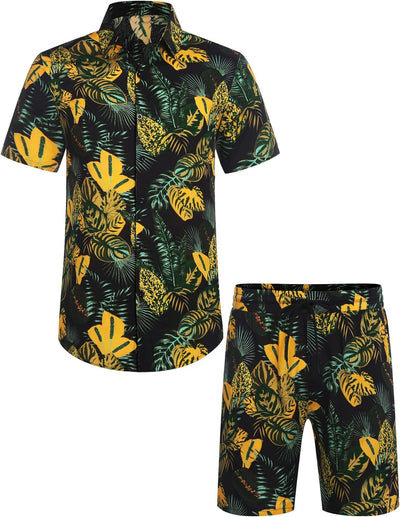 COOFANDY Herren Hawaii Hemd Sommer Outfit Männer Strandhemd Shirt und Shorts Hawaiihemd Party Blumen