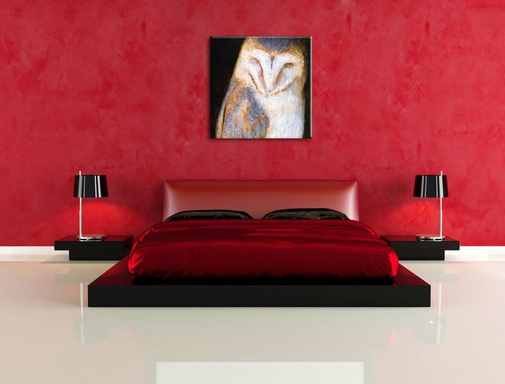 Schleiereule Pinsel Effekt, Format: 70x70 auf Leinwand, XXL riesige Bilder fertig gerahmt mit Keilra