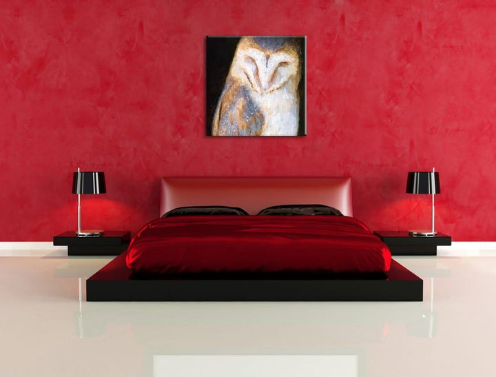 Schleiereule Pinsel Effekt, Format: 70x70 auf Leinwand, XXL riesige Bilder fertig gerahmt mit Keilra