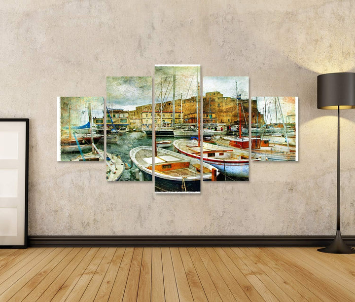 islandburner Bild auf Leinwand Künstlerische Bild In Der Malerei Stil Boote In Neapel Hafen Vor Der