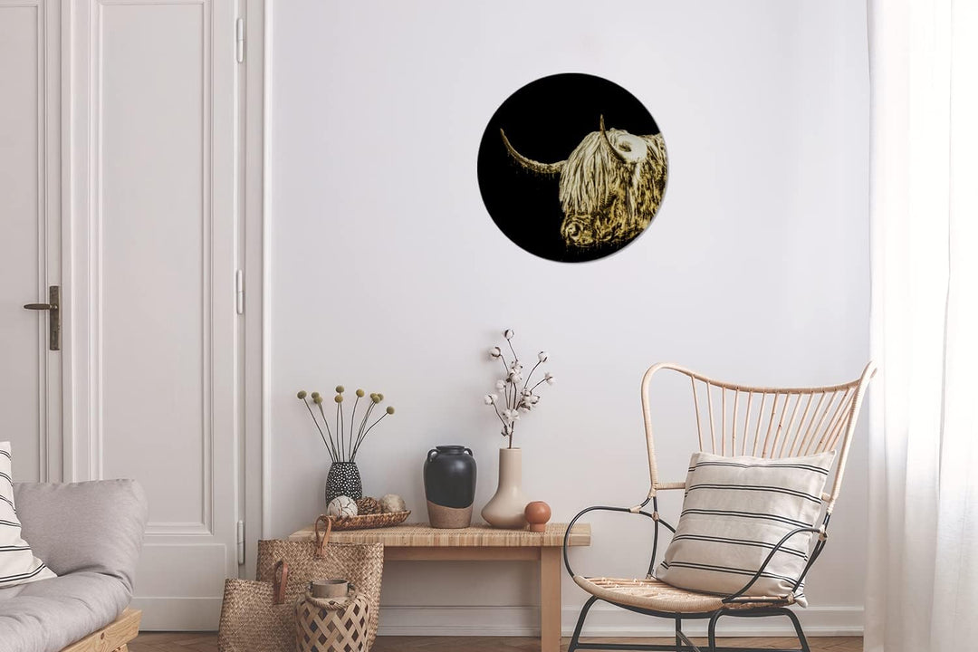 MuchoWow Wandbild Rund Wanddeko Deko Wohnzimmer Bilder 30x30 cm Schottischer Highlander - Schottisch