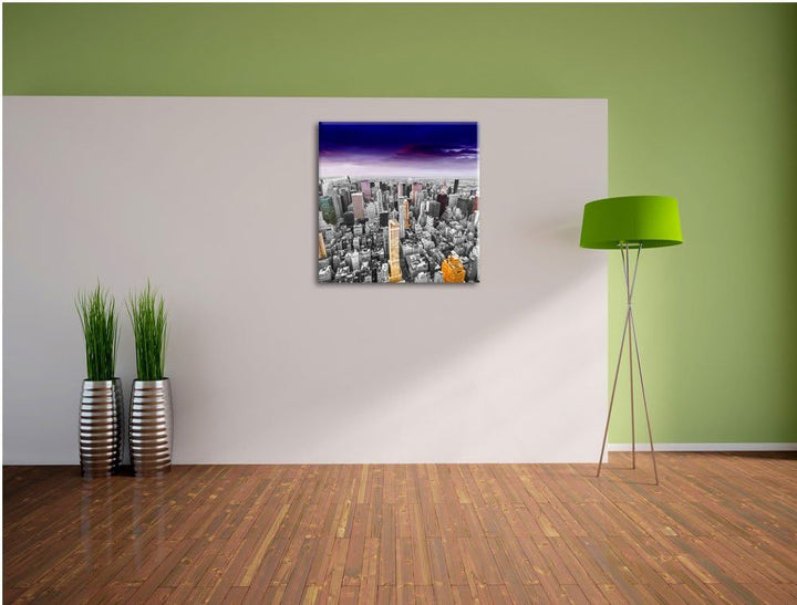 Pixxprint Skyline New York / 70x70cm Leinwandbild bespannt auf Holzrahmen/Wandbild Kunstdruck Dekora