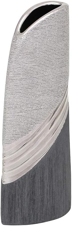 Dekohelden24 Edle Moderne Deko Designer Keramik Vase in Silber-grau hoch, Silbergrau, 25 cm Vase hoc