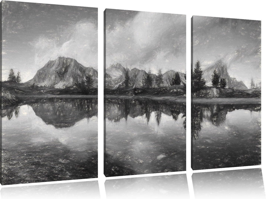 Pixxprint Dolomiten am See Limides als Leinwandbild/Grösse: 3 Teilig (120x80 cm) cm/Wandbild/Kunstdr
