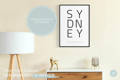 Papierschmiede® Geo Poster Koordinaten Sydney, A1 Stadt Poster als Wanddeko für Wohnzimmer Schlafzim