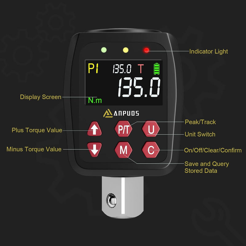 ANPUDS Digitaler Drehmomentadapter, 1/2 Zoll 6.75-135Nm Drehmomentadapter Set mit Voreingestellter,
