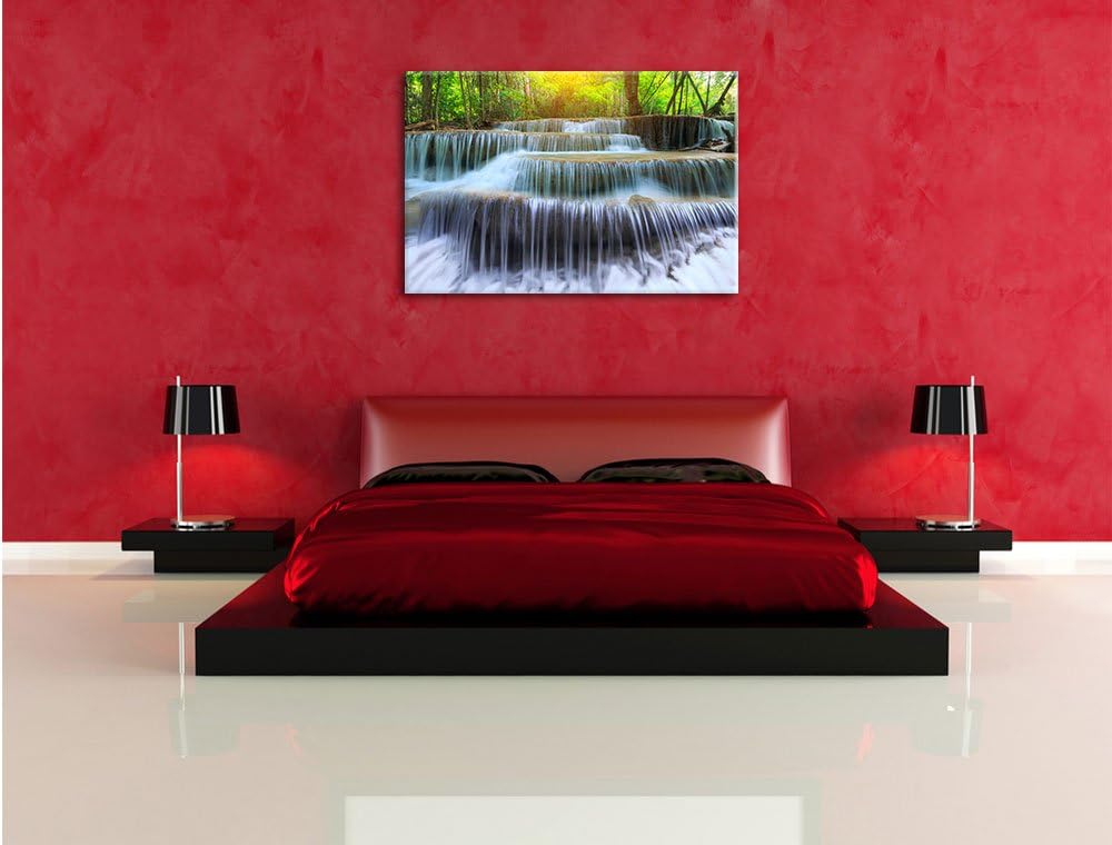 Pixxprint Wasserfall im Regenwald als Leinwandbild/Grösse: 100x70 cm/Wandbild/Kunstdruck/fertig besp