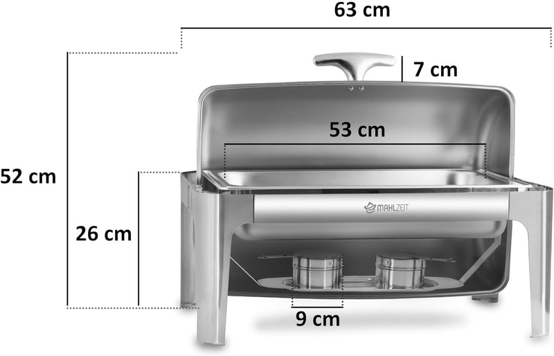 Mahlzeit Edelstahl Chafing Dish mit Rolltop 8 Liter | Speisenwärmer, Wärmebehälter, Bain Marie Recha