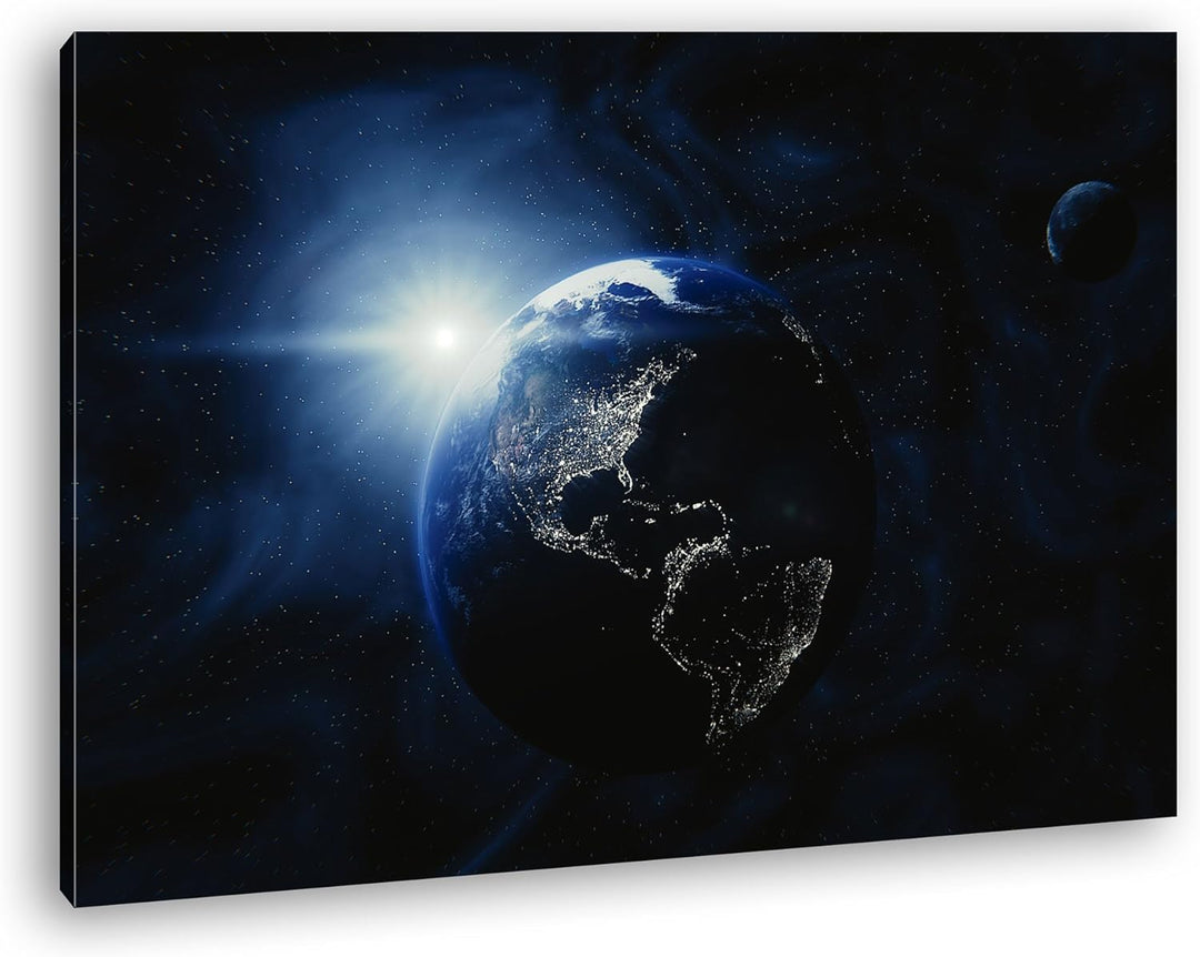 Dark Planet Erde Format: 80x60 als Leinwandbild, Motiv fertig gerahmt auf Echtholzrahmen, Hochwertig